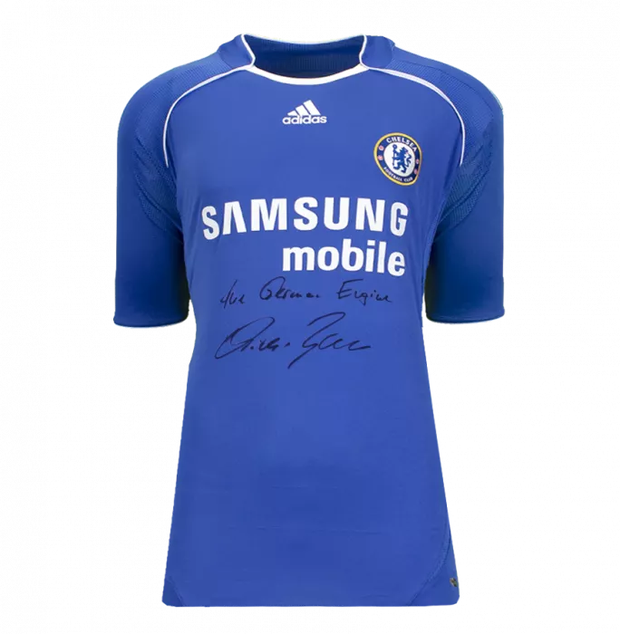 Icons Michael Ballack Front Signed Chelsea 2006-08 Home Shirt - The German Engine Inscription In Hero Frame: Option 1