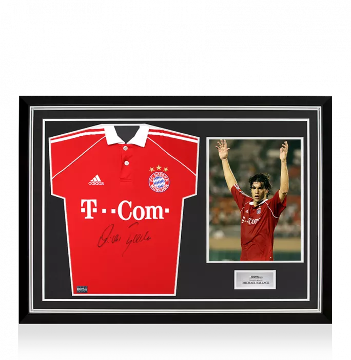 icons Michael Ballack Front Signed FC Bayern Munich 2006-07 Home Shirt In Hero Frame: Option 1