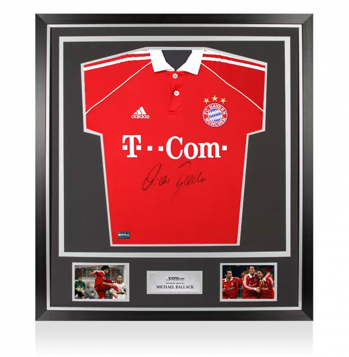 icons Michael Ballack Front Signed FC Bayern Munich 2006-07 Home Shirt In Classic Frame