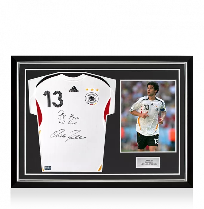 icons Michael Ballack Front Signed Germany 2005-07 Home Shirt - 98 Apps 42 Goals Inscription In Hero Frame: Option 1