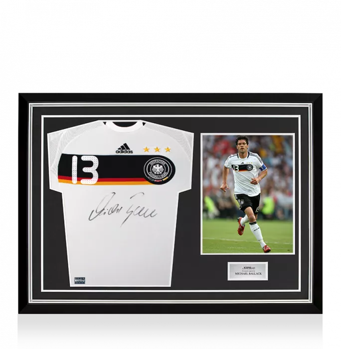 icons Michael Ballack Front Signed Germany 2008-09 Home Shirt In Hero Frame: Option 1