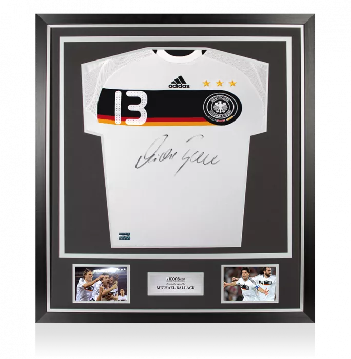 icons Michael Ballack Front Signed Germany 2008-09 Home Shirt In Classic Frame