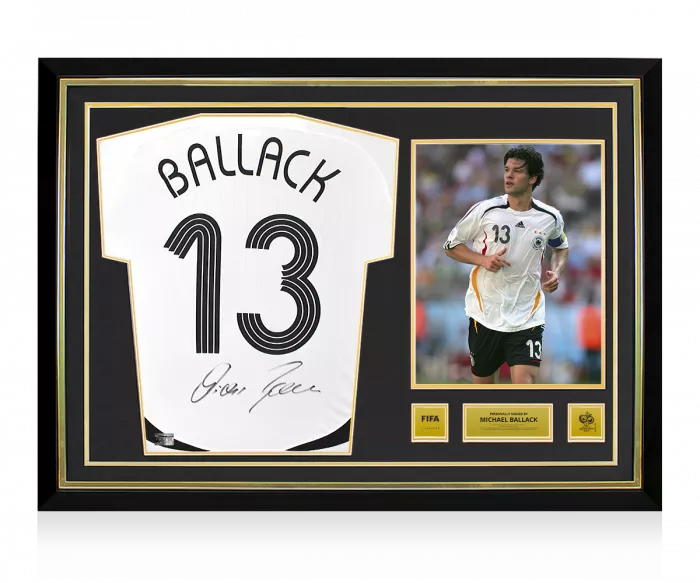 icons Michael Ballack Official 2006 FIFA World Cup™ Back Signed and Hero Framed Germany 2005-07 Home Shirt