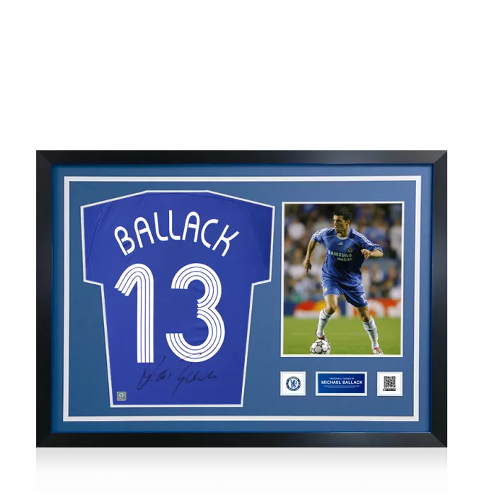 icons Michael Ballack Official Chelsea FC Signed and Framed 2006-08 Home Shirt