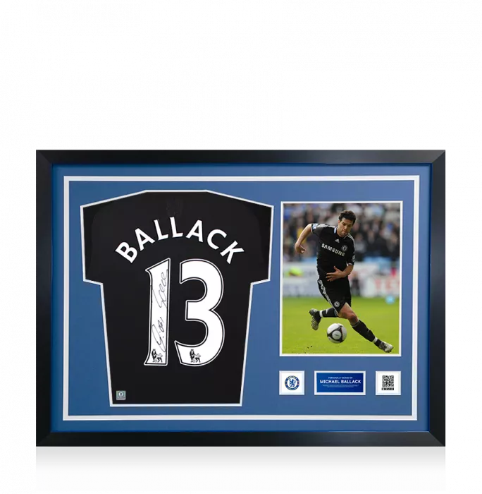 icons Michael Ballack Official Chelsea FC Signed and Framed 2008-09 Away Shirt