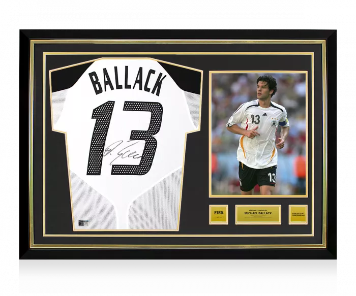 icons Michael Ballack Official FIFA World Cup™ Back Signed and Hero Framed Germany 2004-05 Home Shirt