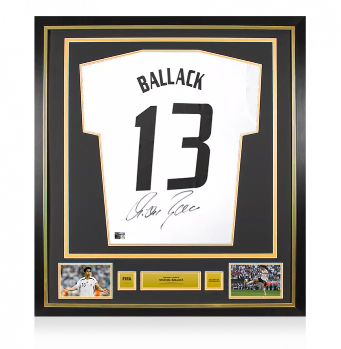 icons Michael Ballack Official FIFA World Cup™ Back Signed and Framed Germany 2015-16 Home Shirt
