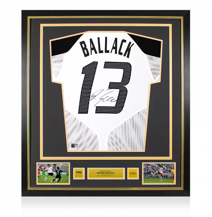 icons Michael Ballack Official FIFA World Cup™ Back Signed and Framed Germany 2004-05 Home Shirt