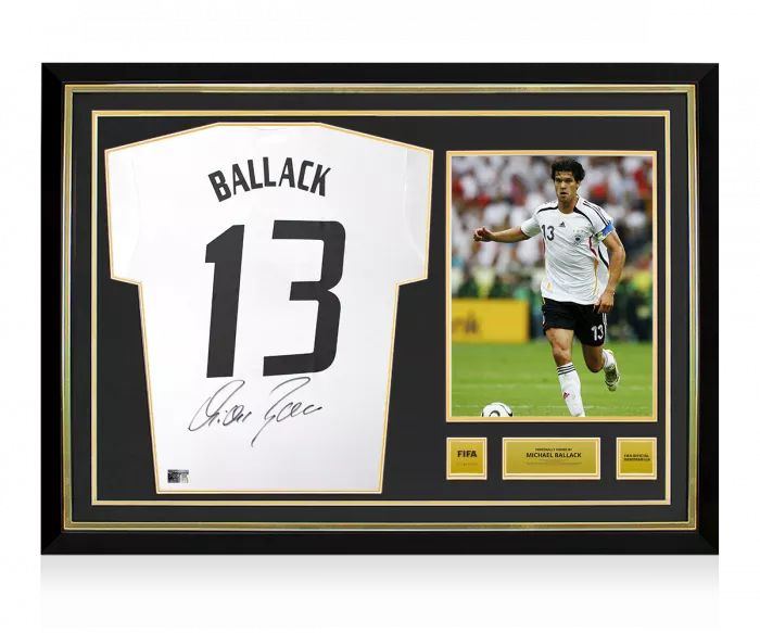 icons Michael Ballack Official FIFA World Cup™ Back Signed and Hero Framed Germany 2015-16 Home Shirt