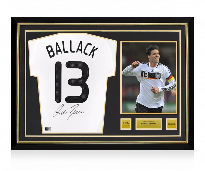 icons Michael Ballack Official FIFA World Cup™ Back Signed and Hero Framed Germany 2008-09 Home Shirt