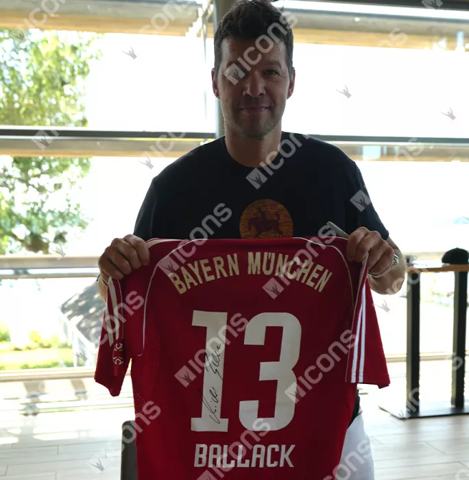 Icons Michael Ballack Official UEFA Champions League Back Signed And Hero Framed FC Bayern Munich 2006-07 Home Shirt