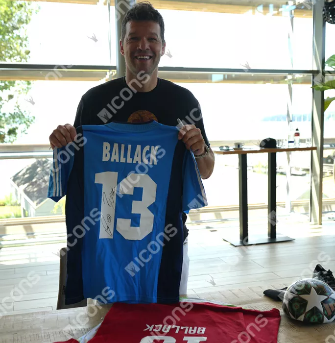 Icons Michael Ballack Official UEFA Champions League Back Signed And Framed Bayer 04 Leverkusen 2001-03 Away Shirt