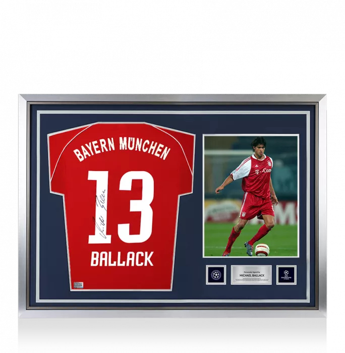 icons Michael Ballack Official UEFA Champions League Back Signed and Hero Framed FC Bayern Munich 2006-07 Home Shirt