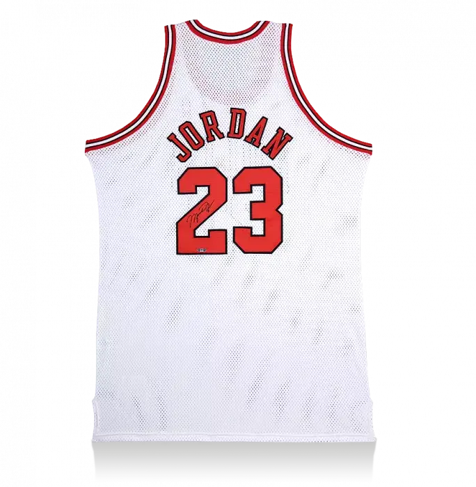 Icons Michael Jordan Back Signed White Chicago Bulls Road Jersey