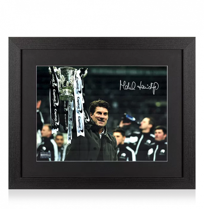 Icons Michael Laudrup Signed Swansea Photo In Black Wooden Frame: 2013 League Cup Winner