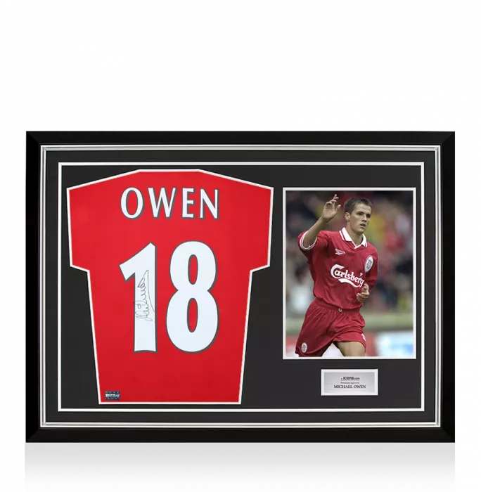 icons Michael Owen Back Signed Liverpool 1996 Home Shirt In Hero Frame: Option 1