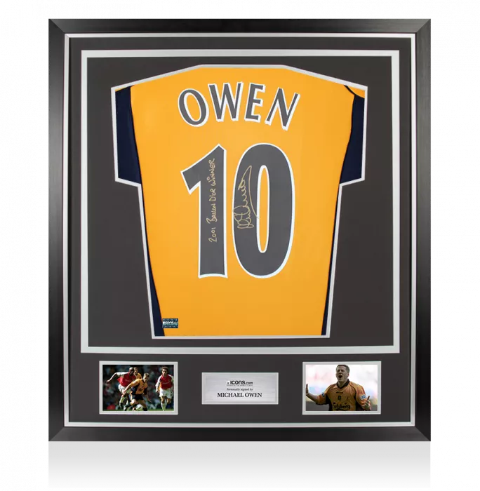 icons Michael Owen Back Signed Liverpool 2000-01 Away Shirt - 2001 Ballon d'Or Winner Inscription In Classic Frame