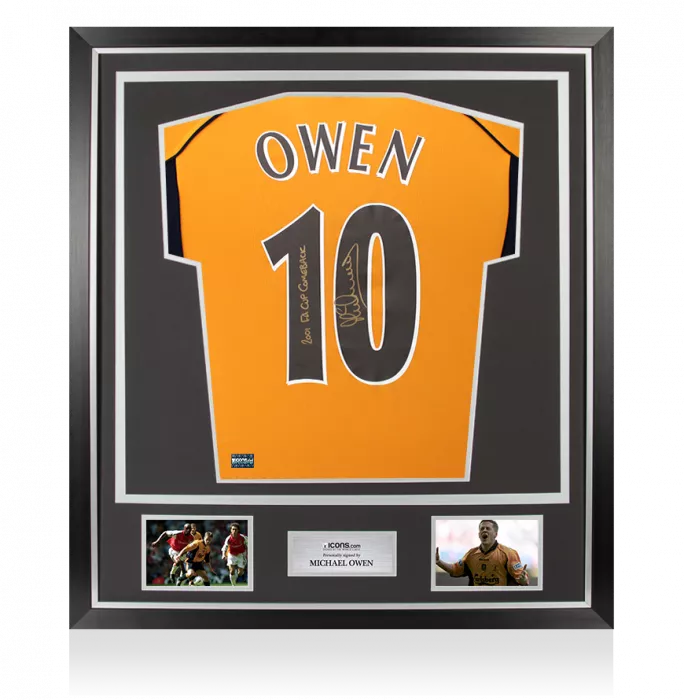 icons Michael Owen Back Signed Liverpool 2000-01 Away Shirt - 2001 FA Cup Comeback Inscription In Classic Frame
