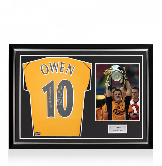 icons Michael Owen Back Signed Liverpool 2000-01 Away Shirt - 2001 FA Cup Winner Inscription In Hero Frame: Option 1