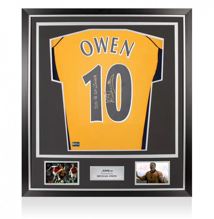 icons Michael Owen Back Signed Liverpool 2000-01 Away Shirt - 2001 FA Cup Winner Inscription In Classic Frame