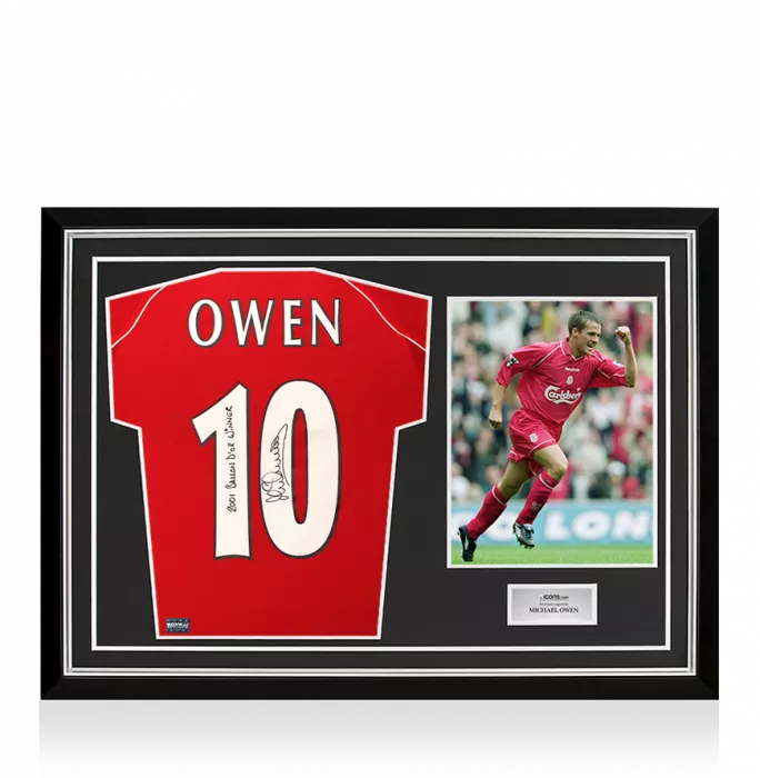 icons Michael Owen Back Signed Liverpool 2000-01 Home Shirt - 2001 Ballon D'Or Winner Inscription In Hero Frame: Option 1