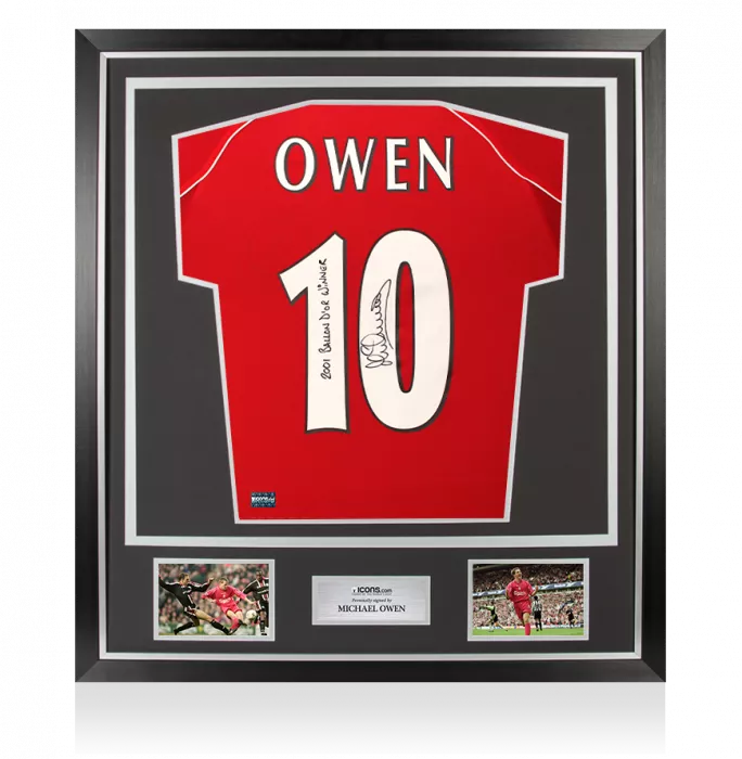 icons Michael Owen Back Signed Liverpool 2000-01 Home Shirt - 2001 Ballon D'Or Winner Inscription In Classic Frame
