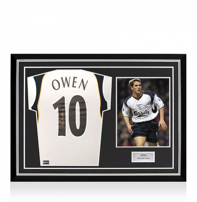 icons Michael Owen Back Signed Liverpool 2001-02 Away Shirt In Hero Frame: Option 1