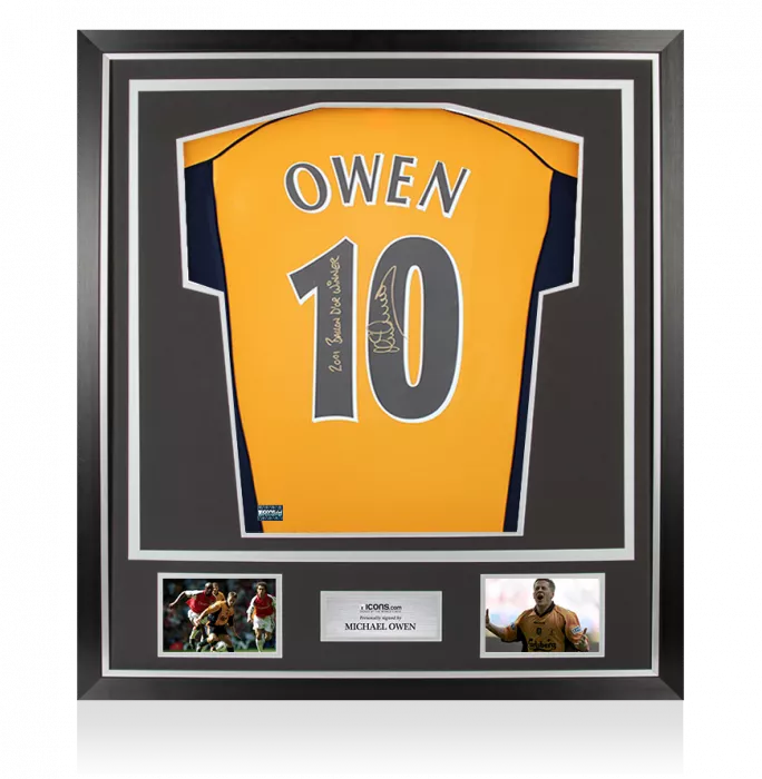 icons Michael Owen Back Signed Liverpool FC 2000 Away Shirt - "2001 Ballon d'Or Winner" Inscription In Classic Frame