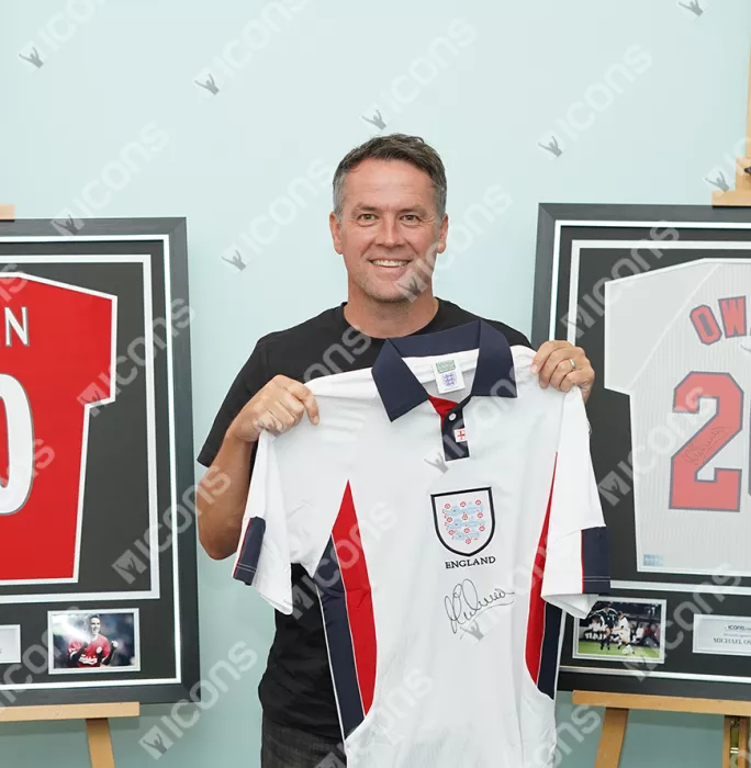 Icons Michael Owen Front Signed England 1998 Home Shirt In Deluxe Packaging