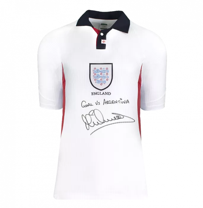 Icons Michael Owen Front Signed England 1998 Home Shirt - Goal Vs Argentina Inscription In Classic Frame