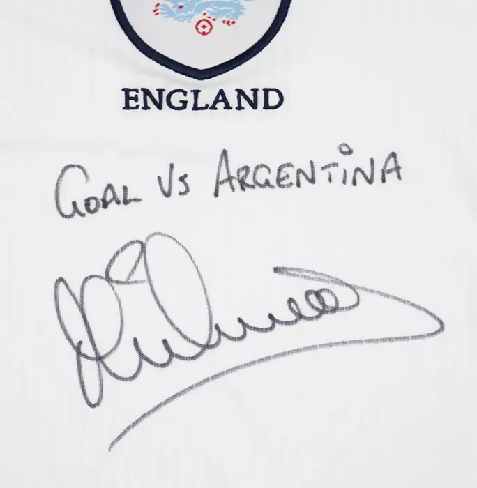 Icons Michael Owen Front Signed England 1998 Home Shirt - Goal Vs Argentina Inscription In Classic Frame