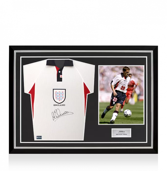 icons Michael Owen Front Signed England 1998 Home Shirt In Hero Frame: Option 1