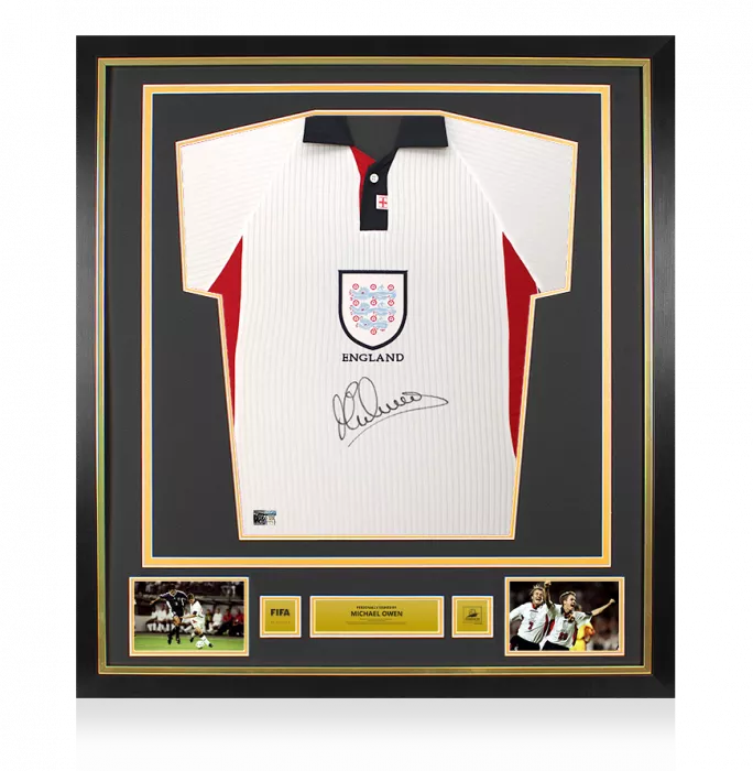 icons Michael Owen Official 1998 FIFA World Cup™ Front Signed and Framed England 1998 Home Shirt