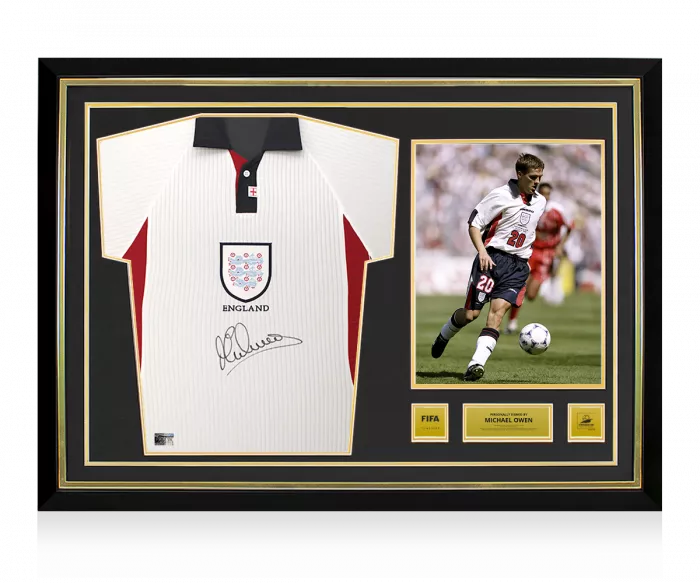 icons Michael Owen Official 1998 FIFA World Cup™ Front Signed and Hero Framed England 1998 Home Shirt
