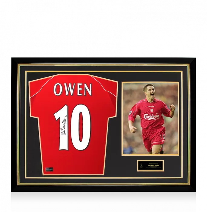 icons Michael Owen Official Ballon d'Or™ Back Signed and Hero Framed Liverpool 2000-01 Home Shirt