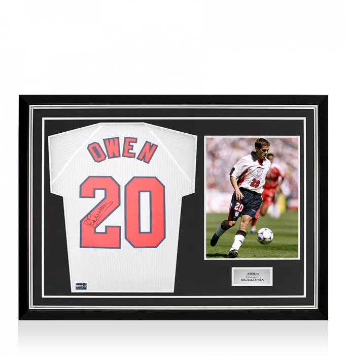 icons Michael Owen Signed England 1998 Home Shirt In Hero Frame: Option 1