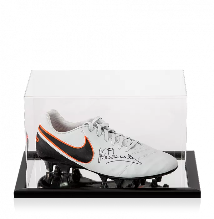 icons Michael Owen Signed Grey Nike Tiempo Boot In Acrylic Case