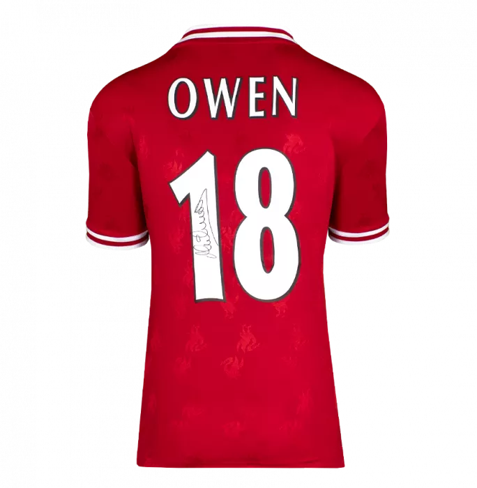 Icons Michael Owen Signed Liverpool FC 1996 Home Shirt With Fan Style Numbers In Deluxe Packaging