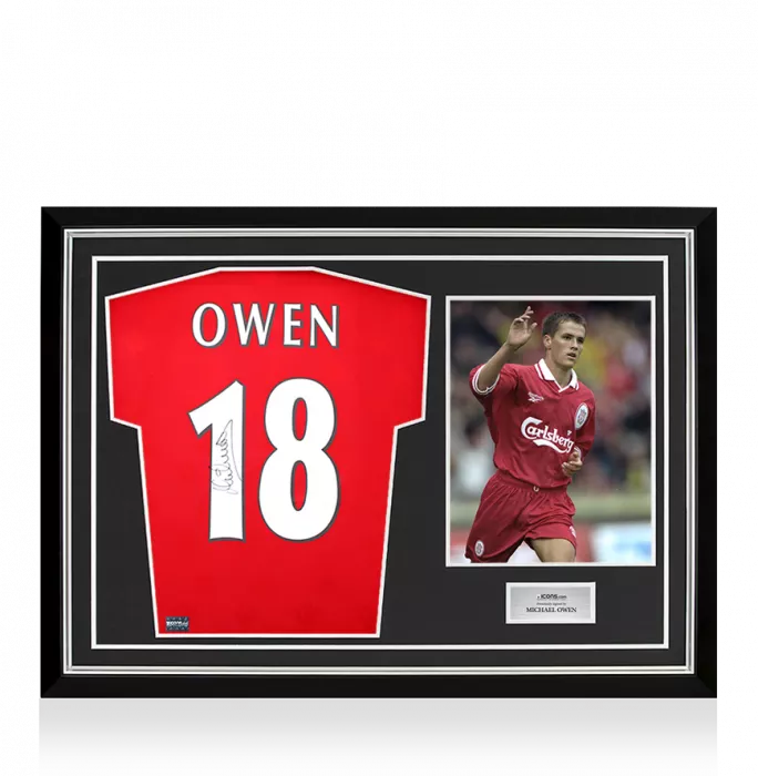 icons Michael Owen Signed Liverpool FC 1996 Home Shirt with Fan Style Numbers In Hero Frame: Option 1