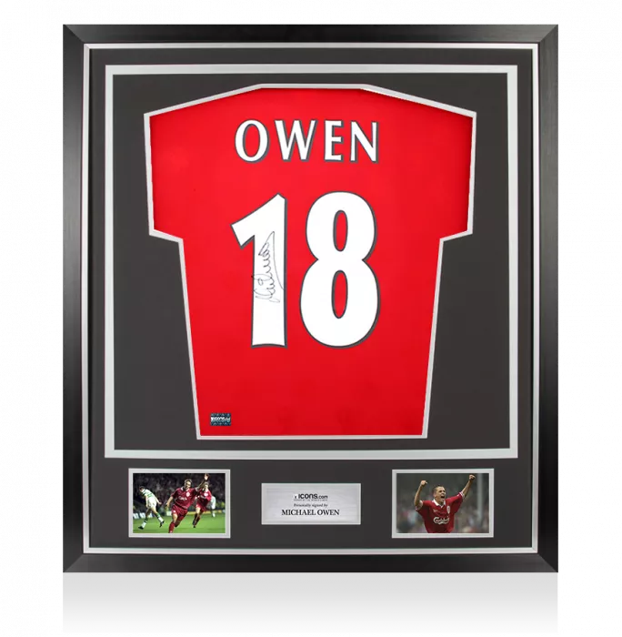icons Michael Owen Signed Liverpool FC 1996 Home Shirt with Fan Style Numbers In Classic Frame