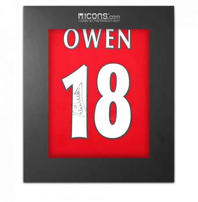 icons Michael Owen Signed Liverpool FC 1996 Home Shirt with Fan Style Numbers In Deluxe Packaging