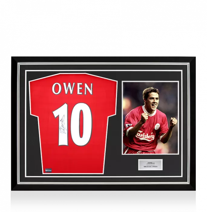 icons Michael Owen Signed Liverpool FC 1998 Home Shirt In Hero Frame: Option 1