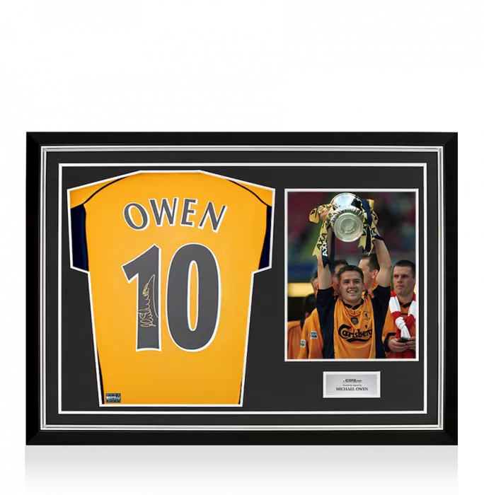 icons Michael Owen Signed Liverpool FC 2000 Away Shirt with Fan Style Numbers In Hero Frame: Option 1