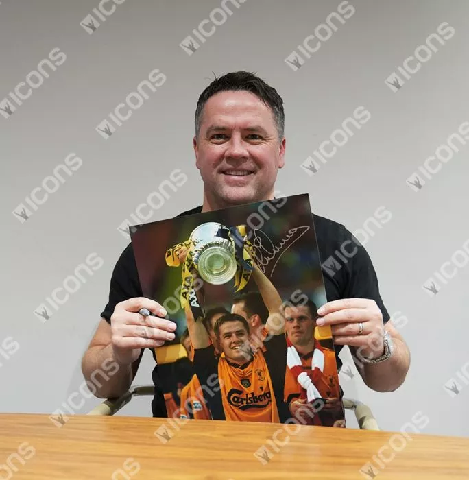 Icons Michael Owen Signed Liverpool FC Photo In Black Wooden Frame: FA Cup Winner