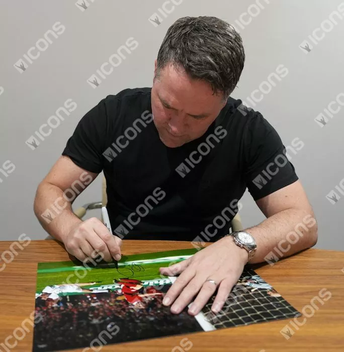 Icons Michael Owen Signed Liverpool FC Photo In Premium Photo Frame: Scoring Against Manchester United