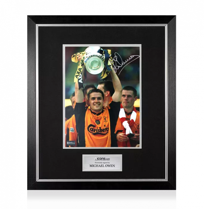 icons Michael Owen Signed Liverpool FC Photo In Premium Photo Frame: FA Cup Winner