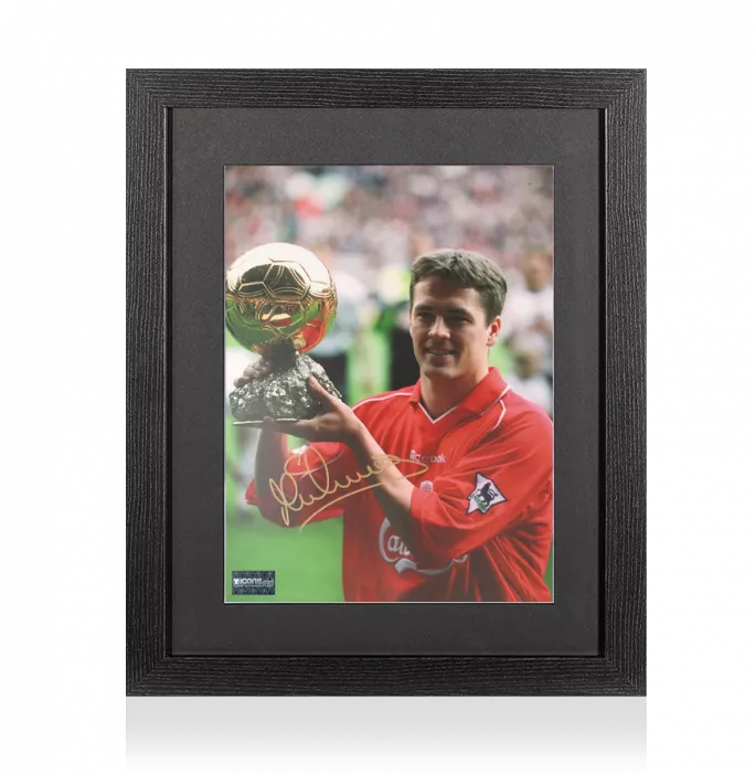icons Michael Owen Signed Liverpool Photo In Black Wooden Frame: 2001 Ballon d'Or Winner