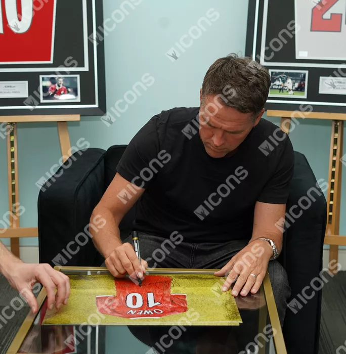 Icons Michael Owen Signed Liverpool Shirt Artwork Print In Black Wooden Frame