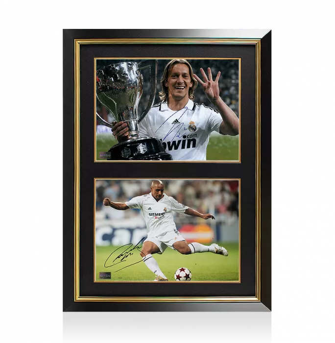 icons Michel Salgado & Roberto Carlos Signed Real Madrid CF Photos In Dual Photo Frame
