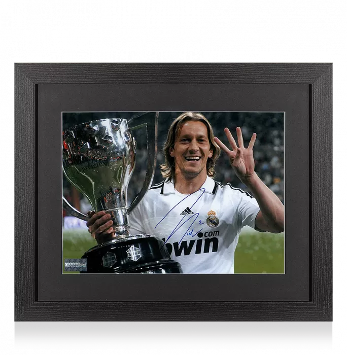 Icons Michel Salgado Signed Real Madrid Photo In Black Wooden Frame: Four-Time La Liga Winner